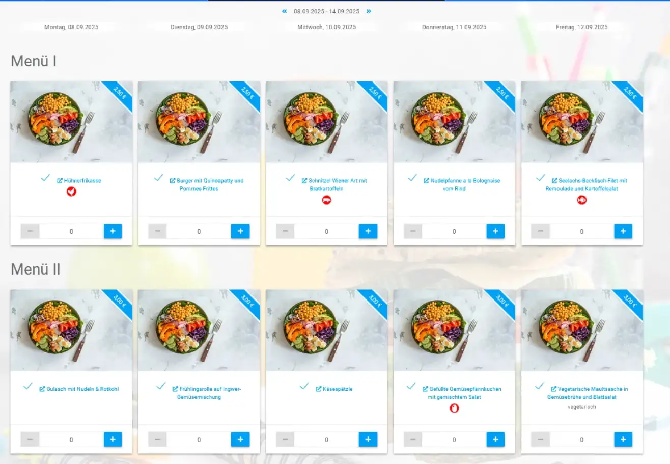 Speiseplan mit Allergen-Kennzeichnung in WebMenü